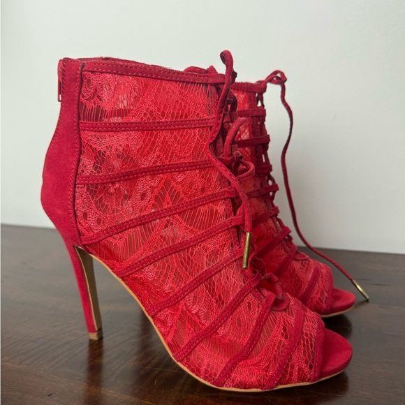JustFab Red Lace Up Stiletto Heels, US Size 8.5 - Picture 10 of 10